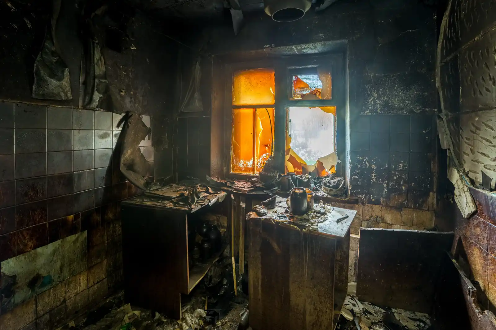 Fire damage restoration crew responding to a house fire in Glendale, CA
